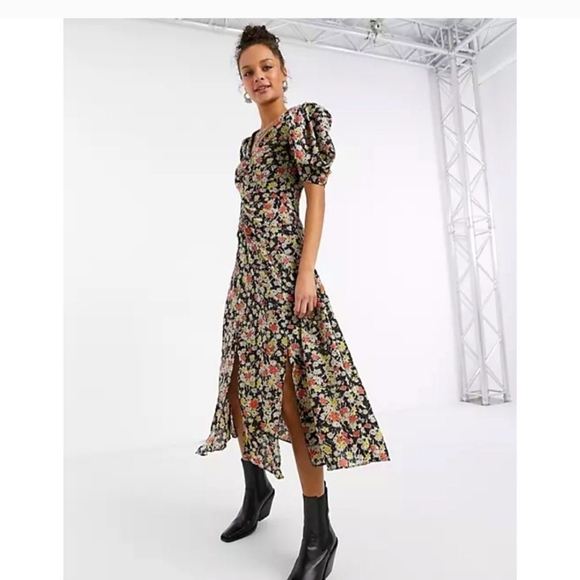 Floral Puff Sleeve Maxi Dress - Picture 1 of 4